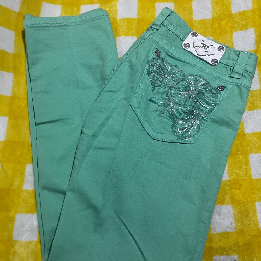 Mint Green Embroidered Pocket Pants